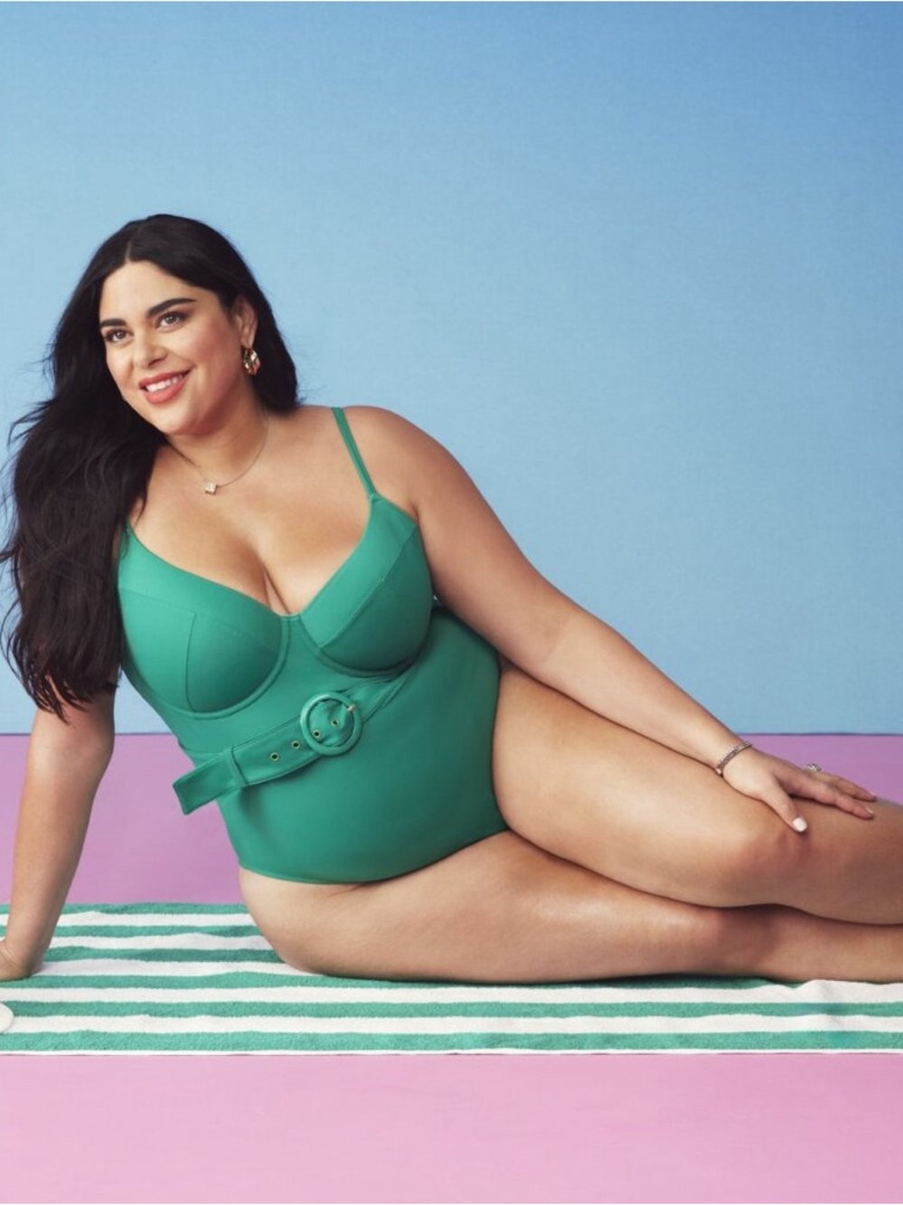 Joe Fresh Emerald Green One-Piece Swimsuit with Waist Belt